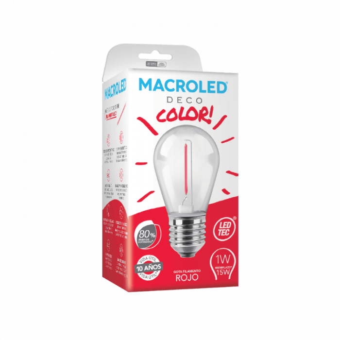 Lampara Bulbo Filamento Led Gota 1w Color E27 Macroled - Imagen 8
