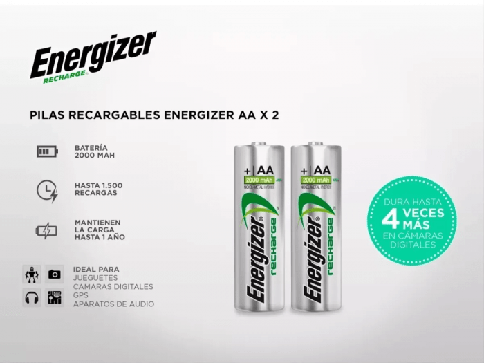 Pila Recargable Energizer AA 2000 mah - Blister x2 - Imagen 2