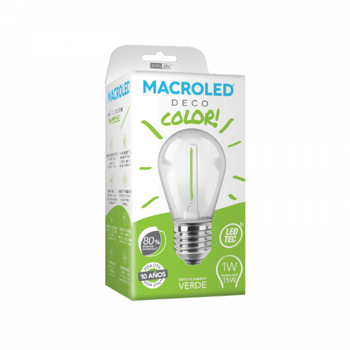 Lampara Bulbo Filamento Led Gota 1w Color E27 Macroled - Imagen 10