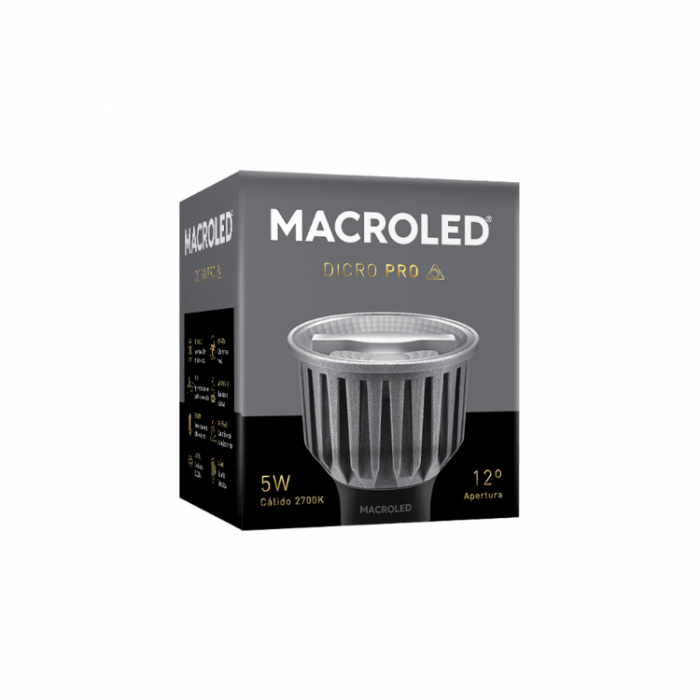 Lampara Dicroica Aluminio Gu10 5w Triac Dim 2700k 12° Macroled - Imagen 2
