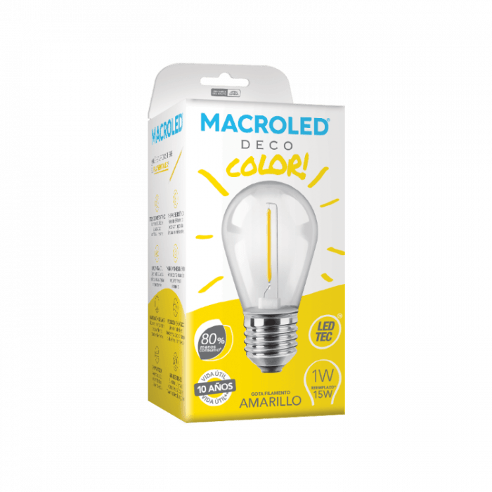 Lampara Bulbo Filamento Led Gota 1w Color E27 Macroled - Imagen 6
