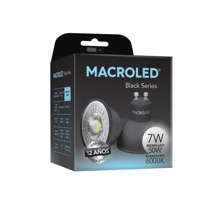 Lampara Dicroica Led 7w 38° Negra Gu10 220v Macroled - Imagen 2