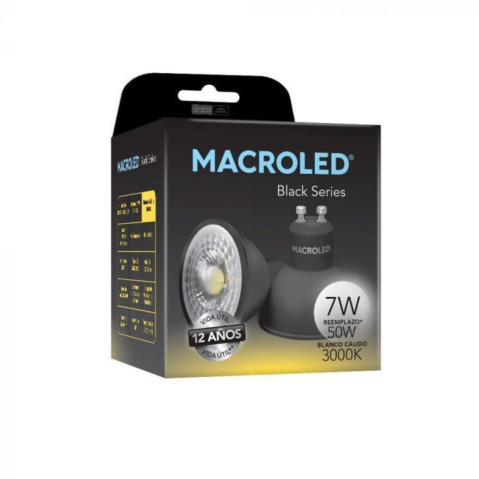 Lampara Dicroica Led 7w 38° Negra Gu10 220v Macroled - Imagen 3
