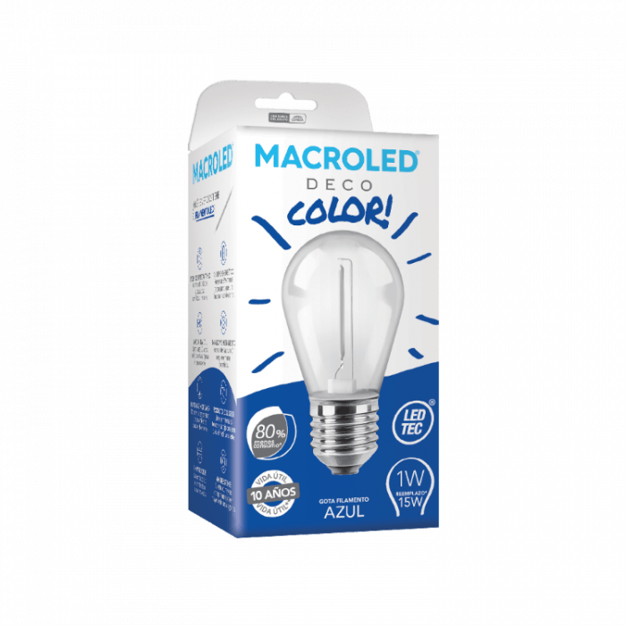 Lampara Bulbo Filamento Led Gota 1w Color E27 Macroled - Imagen 4