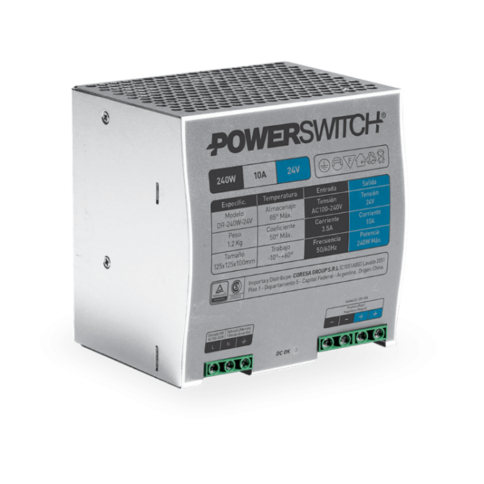 Fuente Riel Din Powerswitch Gab. Metalico 24v 10a Ip20 - Imagen 2