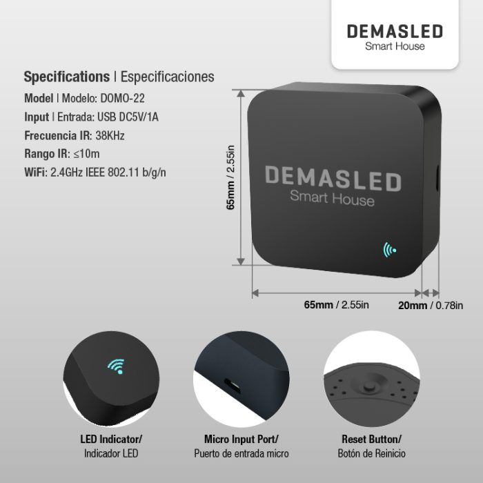 Control Remoto Smart WiFi+IR Universal 5V 1A 2.4GHz 433MHz - Imagen 2
