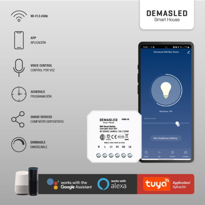 Smart Switch Dimerizable Wifi 60W-100W 110V-220V - Imagen 2