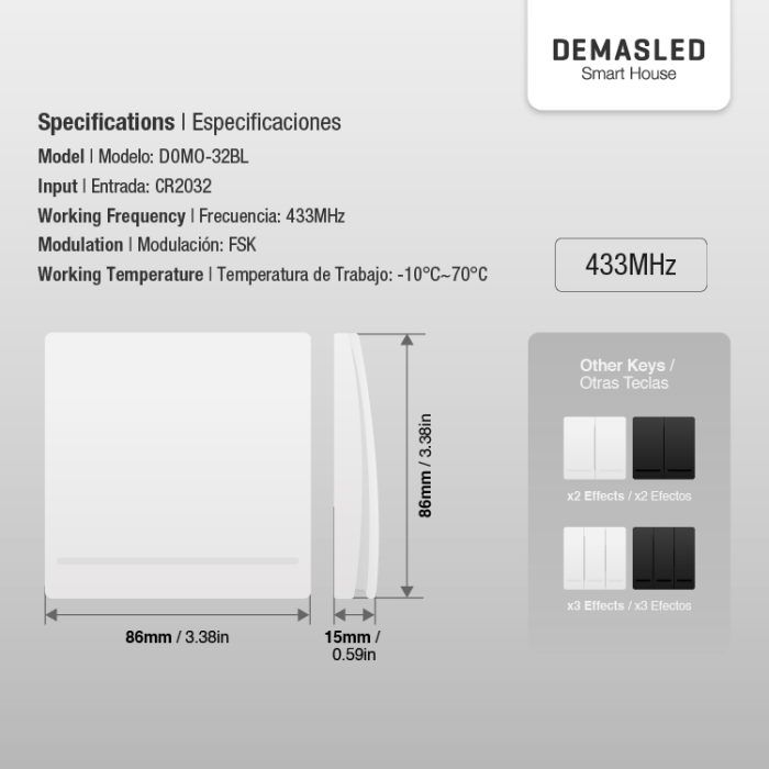 Tecla Inalámbrica RF, 1 Efecto Smart House, Blanco - Imagen 3