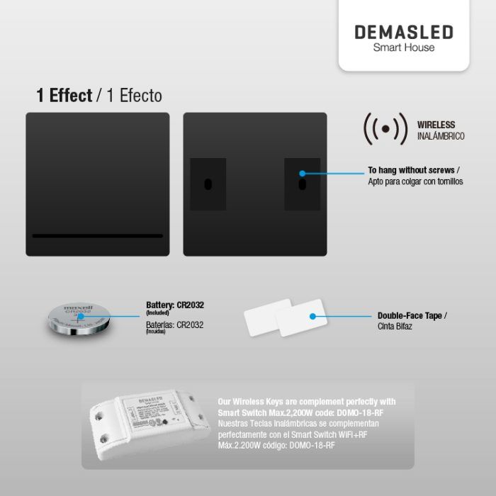 Tecla Inalámbrica Pared X1 Smart Negro - Demasled - Imagen 4