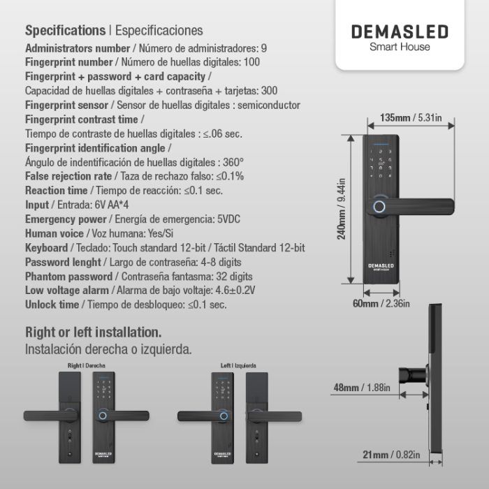 Cerradura Biométrica Smart Wifi Con Llave, Huella Y Tarjeta - Imagen 3