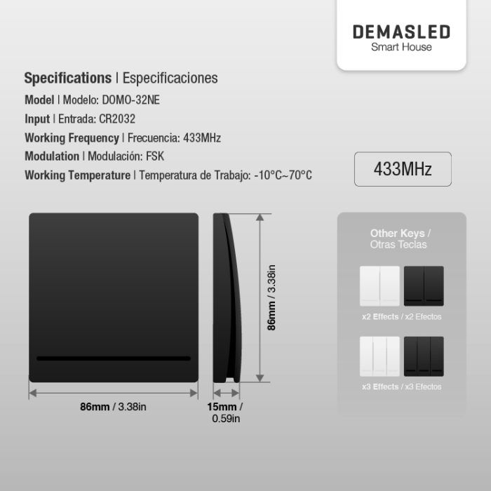 Tecla Inalámbrica Pared X1 Smart Negro - Demasled - Imagen 3