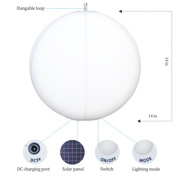 Globo Solar LED, Inflable con Control, RGB y Blanco 38lm, IP68 - Imagen 3