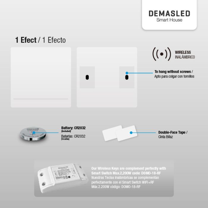 Tecla Inalámbrica Pared X1 Smart Blanco - Demasled - Imagen 3
