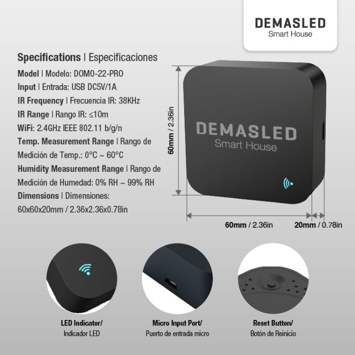 Control Remoto Smart WiFi+IR Universal con Sensor TyH 5V 433MHz - Imagen 4