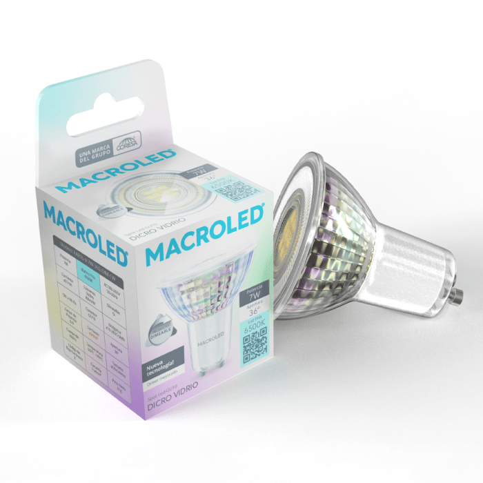 Dicroica Led Vidrio 7w Gu10 Dimerizable Macroled - Imagen 2