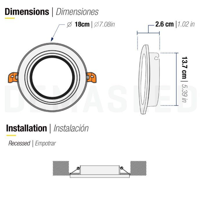 Spot Móvil Blanco 18cm Corte 14cm para Dicroica AR111 - Imagen 2