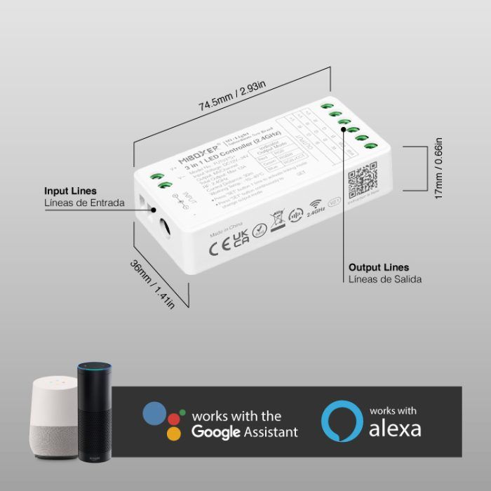 Controlador LED 3 en 1 RGB/RGBW/RGB+CCT Mi-Light 12-24V 12A 2.4GHz - Imagen 5
