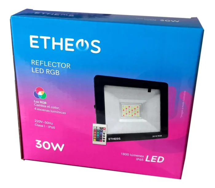 Reflector Rgb 30w Azul Rojo Verde Ctrl. Remoto Apto Exterior - Imagen 2