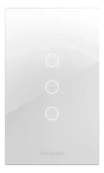 Tecla De Pared Smart Wifi Táctil Blanca 3 Canales Con Capacitor Corriente Nominal 10a Macroled