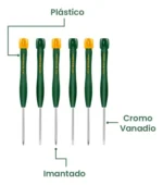 Set Destornilladores De Precisión X6 Puntas Planas Y En Cruz - Imagen 3