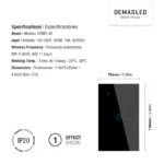 Tecla Smart de Pared Táctil 1 Canal 600W Negro - Imagen 2