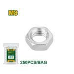 TUERCA HEXAGONAL - TAMAÑO: M8 - ACERO AL CARBONO DE ALTA CALIDAD - 250 UNIDADES / BOLSA