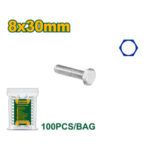 BULÓN HEXAGONAL - TAMAÑO: 8 X 30MM - ACERO AL CARBONO DE ALTA CALIDAD - 100 UNIDADES / BOLSA