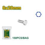 BULÓN HEXAGONAL - TAMAÑO: 8 X 20MM - ACERO AL CARBONO DE ALTA CALIDAD - 150 UNIDADES / BOLSA