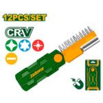 KIT DE PUNTAS DE DESTORNILLADOR DE 12 PIEZAS: 11 PUNTAS AC. CR-V DE 25 MM + 1 SOPORTE PARA PUNTAS