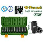 KIT DE VASOS DE IMPACTO DE 10 PIEZAS DE 1/2'' - 78MM - TAMAÑO: 10, 12, 13, 14, 15, 17, 19, 21, 22, 24MM - MATERIAL: CR-V + TRAT. TÉRMICO