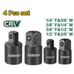 KIT DE VASOS DE IMPACTO DE 4 PIEZAS DE 1/2'' - TAMAÑOS: 1/4''(F) Y 3/8''(M), 3/8''(F) Y 1/4''(M), 3/8''(F) Y 1/2''(M) 1/2''(H) Y 3/8''(M) - ACERO 50BV30 (CR-V) + TRAT. TÉRMICO
