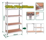 ESTANTES DE ALMACENAMIENTO AJUSTABLES: 5 NIVELES - 700 X 300 X 1500MM - CAPACIDAD DE CADA ESTANTE: 175KG - MATERIAL MADERA Y ACERO GALVANIZADO - PESO 8,8KG - Imagen 2