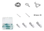 KIT DE SUSPENSION DE CUADROS DE 201 PIEZAS - ACERO AL C - 54 GANCHOS + 50 TORNILLOS + 96 CLAVOS + 1 ROLLO DE ALAMBRE