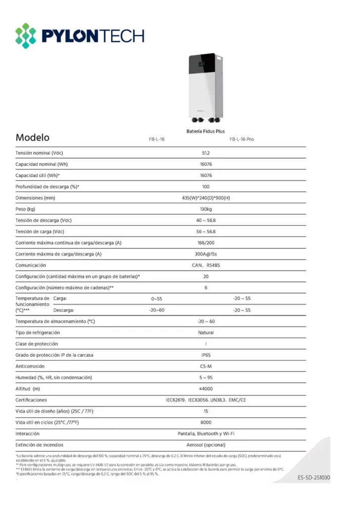 Batería Solar Pylontech Fidus Plus 48v 16kwh Pantalla + Wifi - Imagen 3